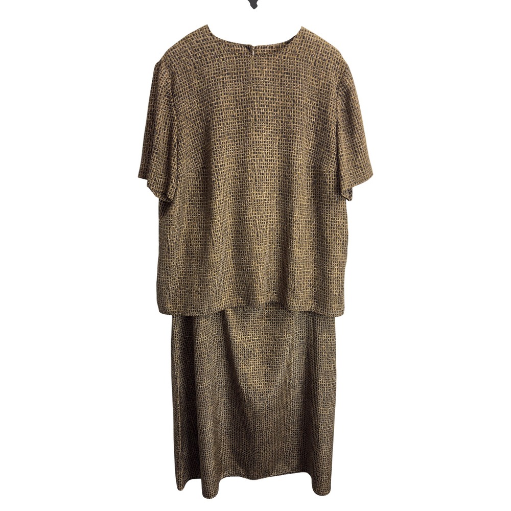 Haberdashery by Leslie Fay Sportswear Basketweave Print Skirt Set Brown 18W